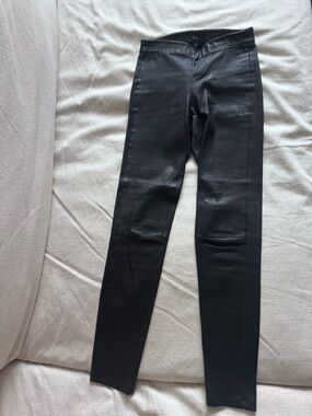 Theory Black Real Leather Leather Pants